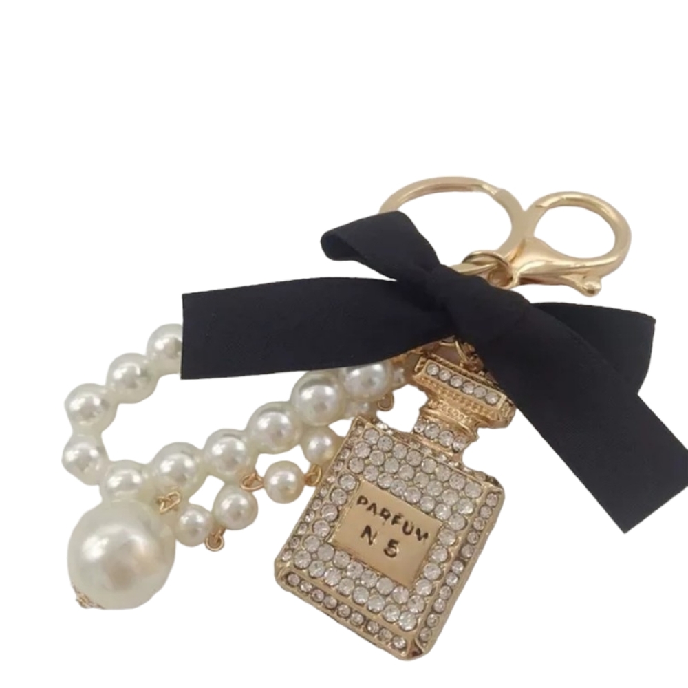 NEW Gold Tone and Rhinestones Perfume Bottle w/ Black Bow